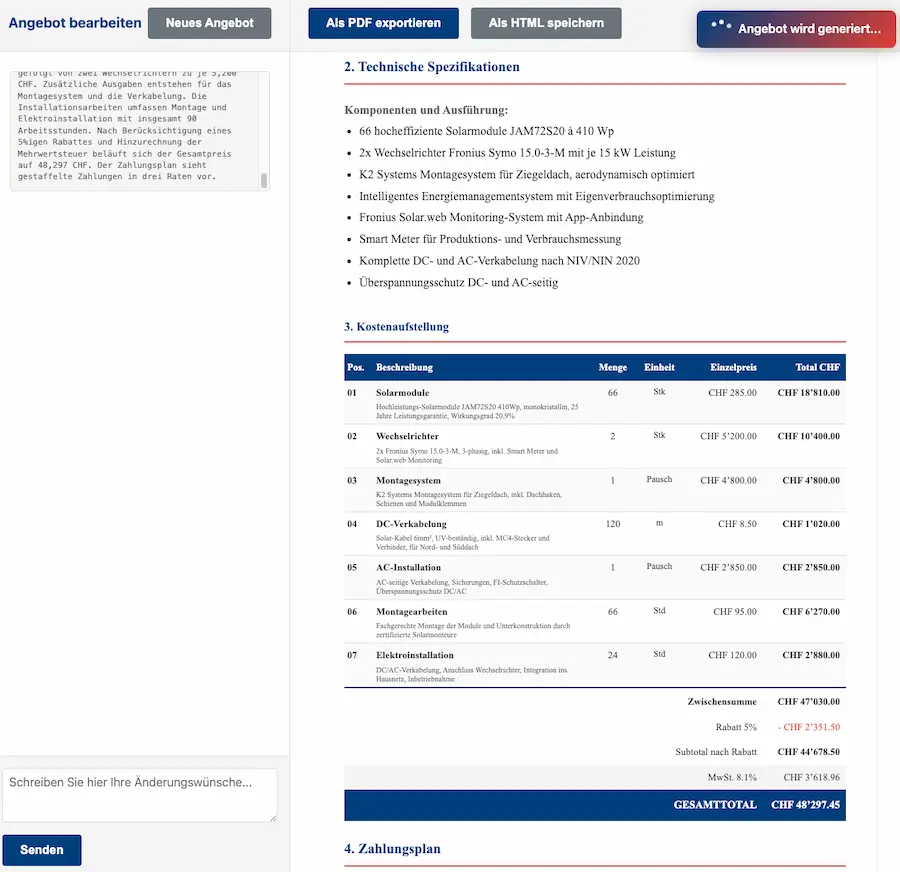 Photovoltaik-Angebotserstellung